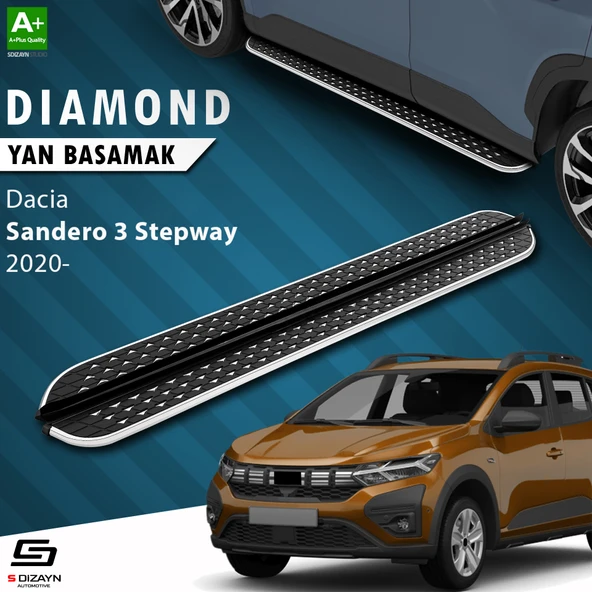 S-Dizayn Dacia Sandero 3 Stepway Diamond Krom Yan Basamak 183 Cm 2020 Üzeri A+ Kalite - 1