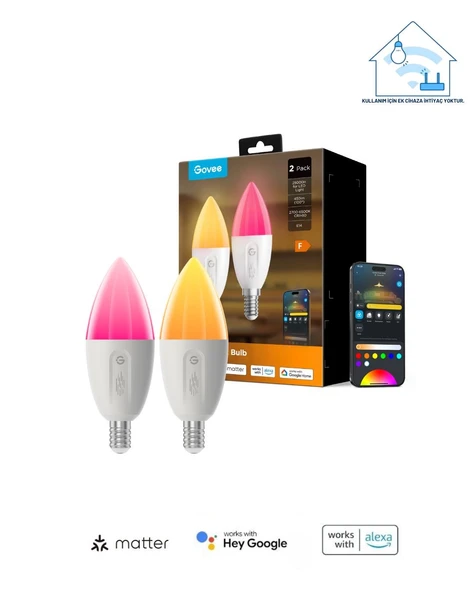 Govee RGBWW Matter Destekli E14 Akıllı Ampul - 2'li Paket ürün görseli