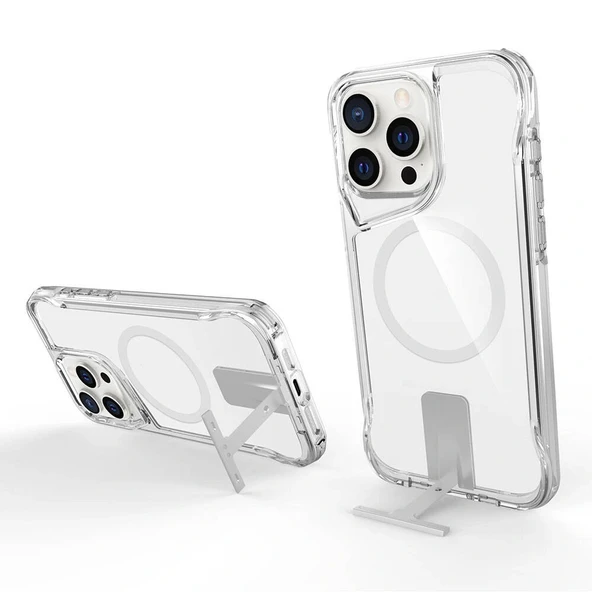 Apple iPhone 15 Pro Max Kılıf M-safe Şarj Özellikli Zore T-Max Standlı Kapak - Resim 5