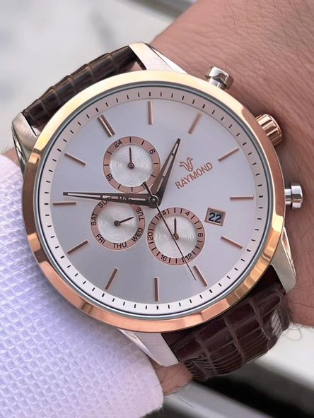 Raymond Nişan Ve Damatlara Özel Deri Kordon 2 Yıl Garantili 5 Atm Erkek Kol Saati+Bileklik RMD.43 - Resim 3