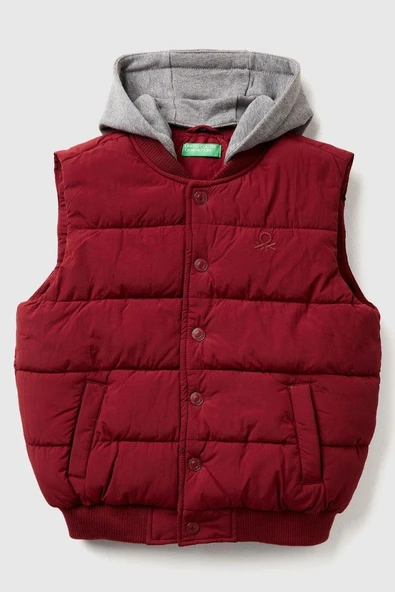 United Colors of Benetton Erkek Çocuk 2IGGCJ012-25K Puffer Yelek Bordo - 1