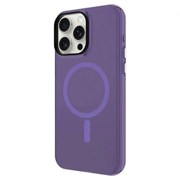 Apple iPhone 15 Pro Kılıf Zore M-safe Şarj Özellikli Buzlu Transparan C-Pro Sert Kapak - Resim 7