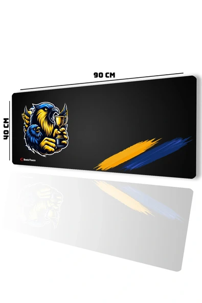 SonicTouch Kupa Avcısı Kanarya Sarı Lacivert Dikişsiz Pürüzsüz Sıvı Geçirmez XXL Gamer Klavye Mousepad 40x90cm - Resim 2