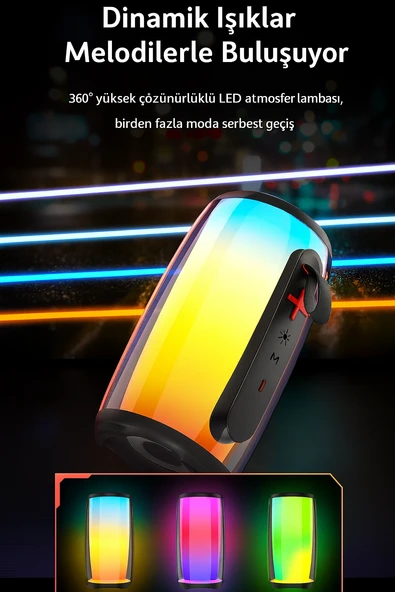 MY BLACK Bluetooth Hoparlör  USB  AUX  TF Kart Desteği Renkli LED Işık Efektli Taşınabilir Ses Bombası - 3