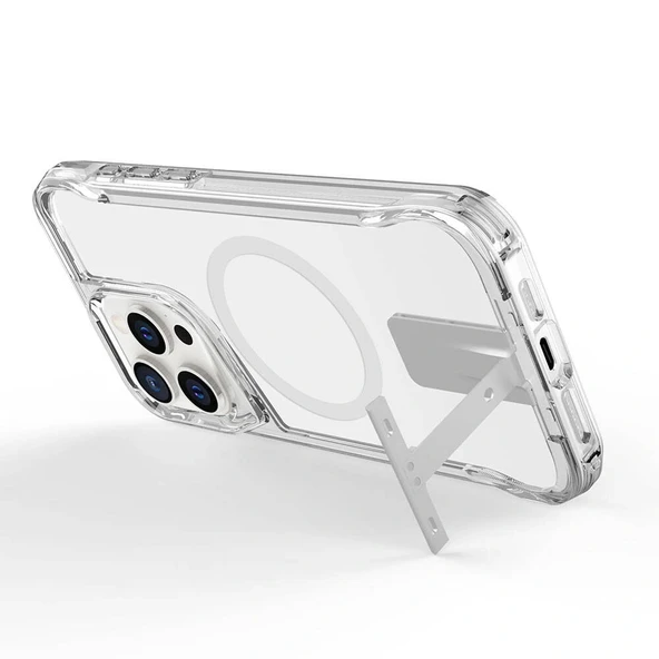 Apple iPhone 15 Pro Max Kılıf M-safe Şarj Özellikli Zore T-Max Standlı Kapak - Resim 4