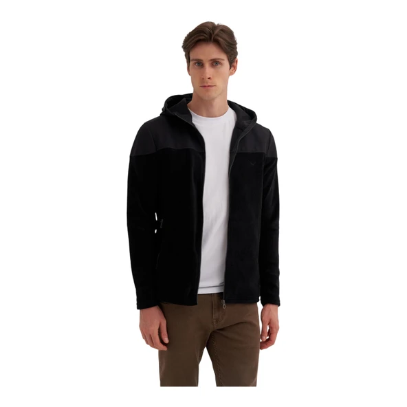 Erkek Kapüşonlu Polar Kumaş Basic Regular Fit Sweat Hırka-56390 - 19