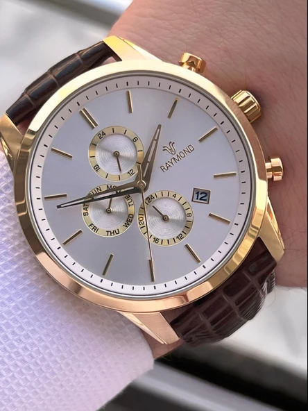 Raymond Nişan Ve Damatlara Özel Deri Kordon 2 Yıl Garantili 5 Atm Erkek Kol Saati+Bileklik RMD.44 - Resim 2