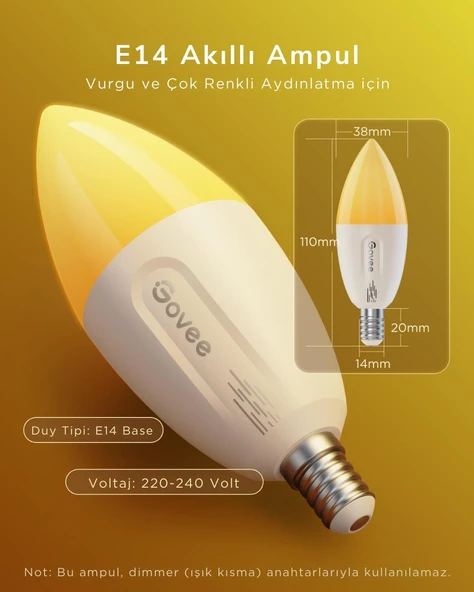 Govee RGBWW Matter Destekli E14 Akıllı Ampul - 2'li Paket - Resim 5