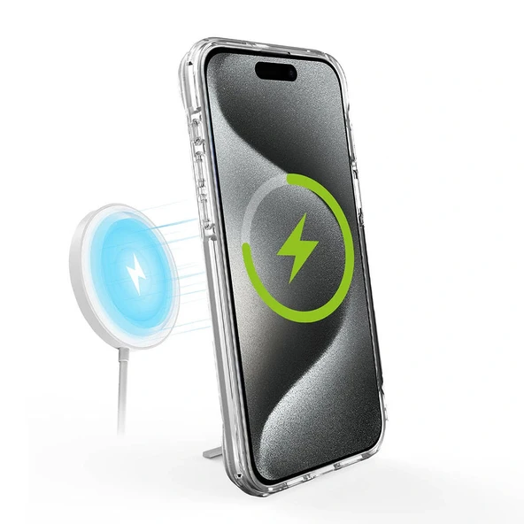 Apple iPhone 15 Pro Max Kılıf M-safe Şarj Özellikli Zore T-Max Standlı Kapak - Resim 11