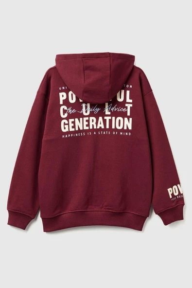 United Colors of Benetton Erkek Çocuk 3J68C505G-25K Sweatshirt Gri Bordo - Resim 2