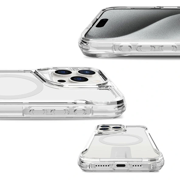 Apple iPhone 15 Pro Max Kılıf M-safe Şarj Özellikli Zore T-Max Standlı Kapak - Resim 9