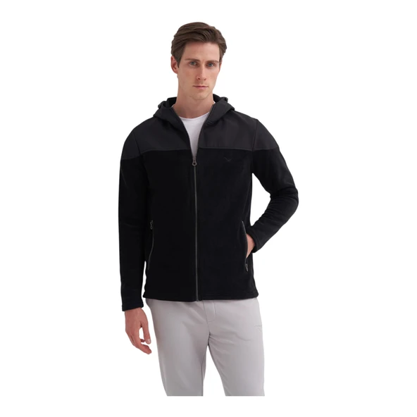Erkek Kapüşonlu Polar Kumaş Basic Regular Fit Sweat Hırka-56390
