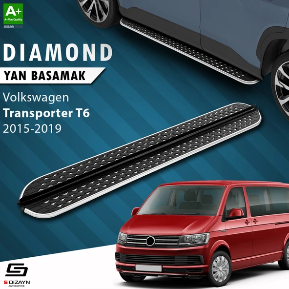S-Dizayn VW Transporter T6 Kısa Şase Diamond Krom Yan Basamak 213 Cm 2015-2019 A+ Kalite ürün görseli