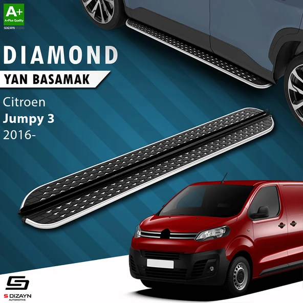 S-Dizayn Citroen Jumpy 3 Kısa Şase Diamond Krom Yan Basamak 213 Cm 2016 Üzeri A+ Kalite ürün görseli 1