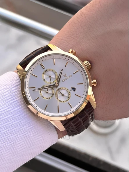 Raymond Nişan Ve Damatlara Özel Deri Kordon 2 Yıl Garantili 5 Atm Erkek Kol Saati+Bileklik RMD.44 - Resim 3