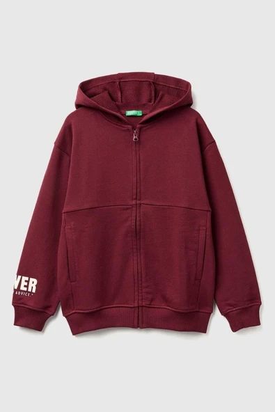 United Colors of Benetton Erkek Çocuk 3J68C505G-25K Sweatshirt Gri Bordo ürün görseli 1