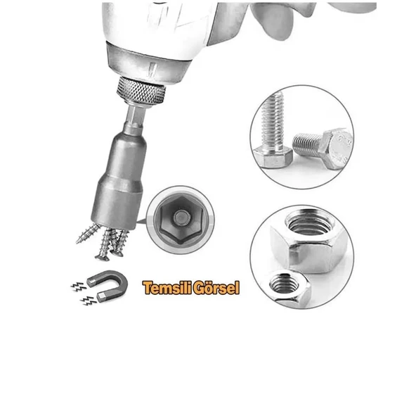 Manyetik Mıknatıslı 5 6 7 8 9 10 11 12 13 mm Somun Civata Adaptör Seti CRV Metal Matkap Uyumlu Uç - 5