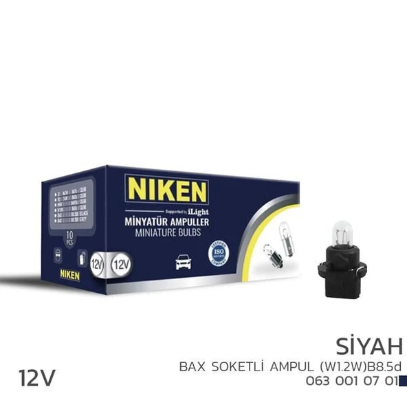 NIKEN 12V BAX SOKETLİ AMPUL W1.2W B8.5d SİYAH 10L  UNIVERSAL - 1