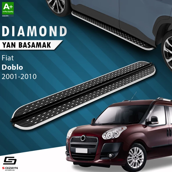 S-Dizayn Fiat Doblo Uzun Şase Diamond Krom Yan Basamak 223 Cm 2001-2010 A+ Kalite ürün görseli 1