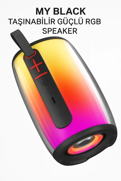 MY BLACK Bluetooth Hoparlör  USB  AUX  TF Kart Desteği Renkli LED Işık Efektli Taşınabilir Ses Bombası - 2