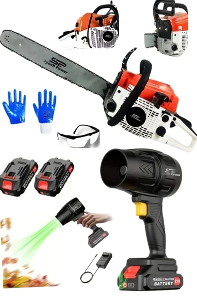X2 Akülü Taşıma Çantalı Hava Yaprak Toz Su Üfleme & Benzinli 2,1 HP Zincirli Ağaç Motoru - 1