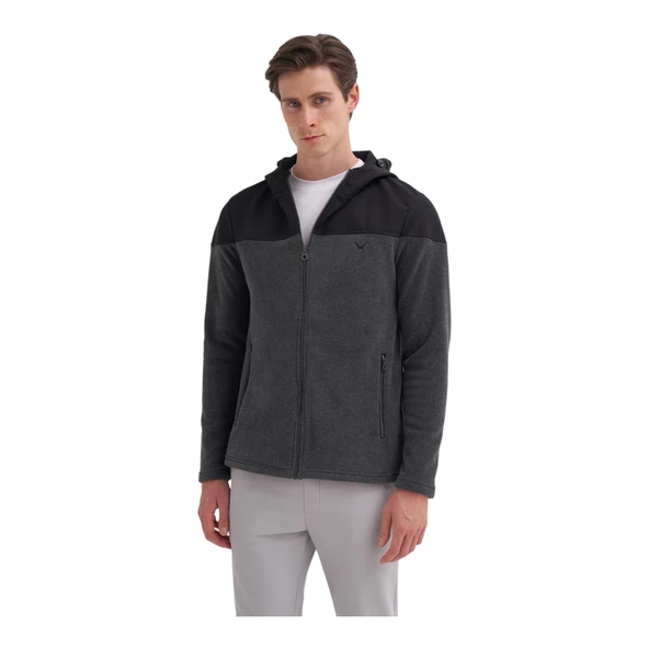 Erkek Kapüşonlu Polar Kumaş Basic Regular Fit Sweat Hırka-56390 - 22