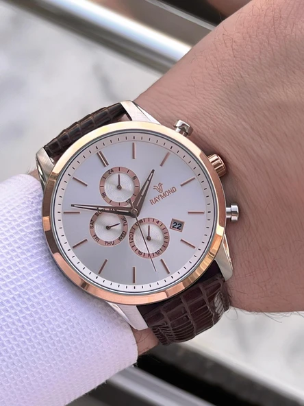 Raymond Nişan Ve Damatlara Özel Deri Kordon 2 Yıl Garantili 5 Atm Erkek Kol Saati+Bileklik RMD.43 - Resim 2