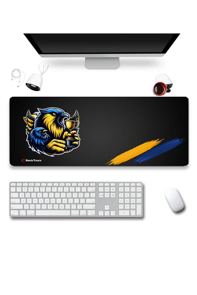 SonicTouch Kupa Avcısı Kanarya Sarı Lacivert Dikişsiz Pürüzsüz Sıvı Geçirmez XXL Gamer Klavye Mousepad 40x90cm ürün görseli