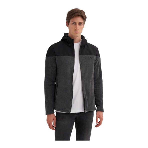 Erkek Kapüşonlu Polar Kumaş Basic Regular Fit Sweat Hırka-56390 - 9