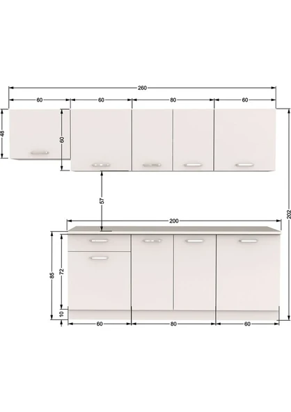 T Designo Nihal Hazır Mutfak Dolabı 260 cm Tezgah Dahil Beyaz - Resim 4