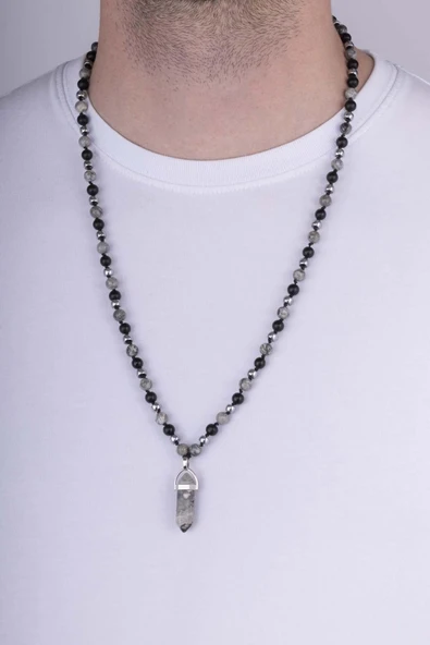 Gümüş Pazarım Oniks ve Jasper Taşı Doğal Taş Erkek Kolye - 3