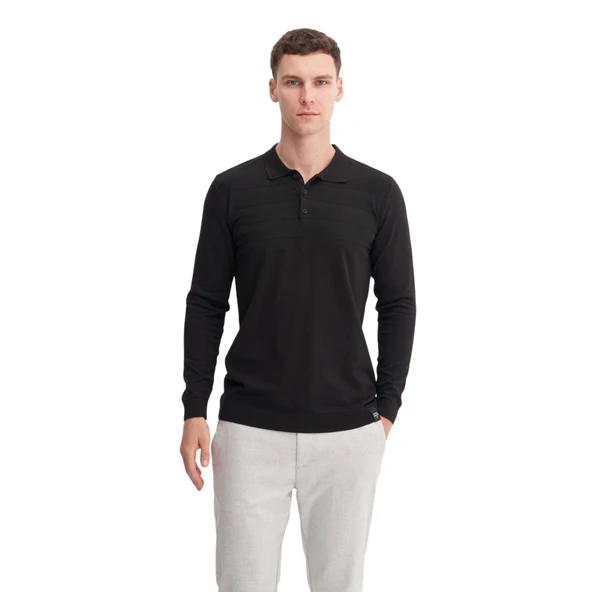 Slim Fit Viskon Karışımlı Basic Polo Yaka Kazak - Resim 9