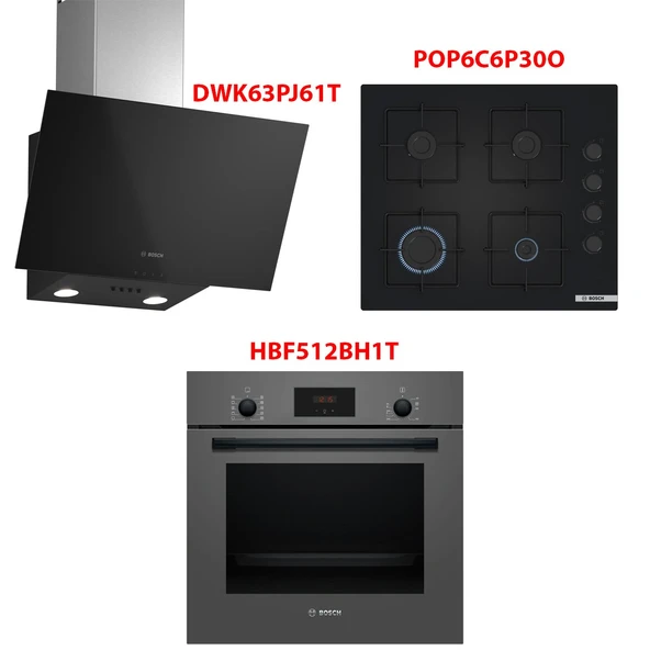 Bosch DWK63PJ61T - POP6C6P30O - HBF512BH1T Ankastre 3'lü Set