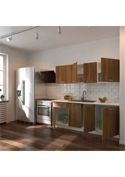 T Designo Petek Hazır Mutfak Dolabı - 200 cm Ceviz Tezgah Dahil - Resim 2