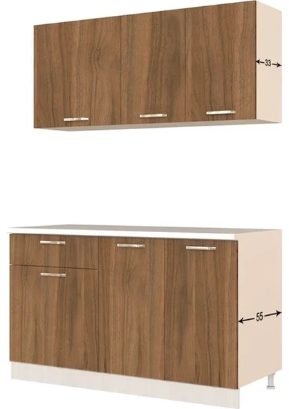 T Designo Inci Hazır Mutfak Dolabı 140 cm - Tezgah Dahil - Ceviz - Resim 4