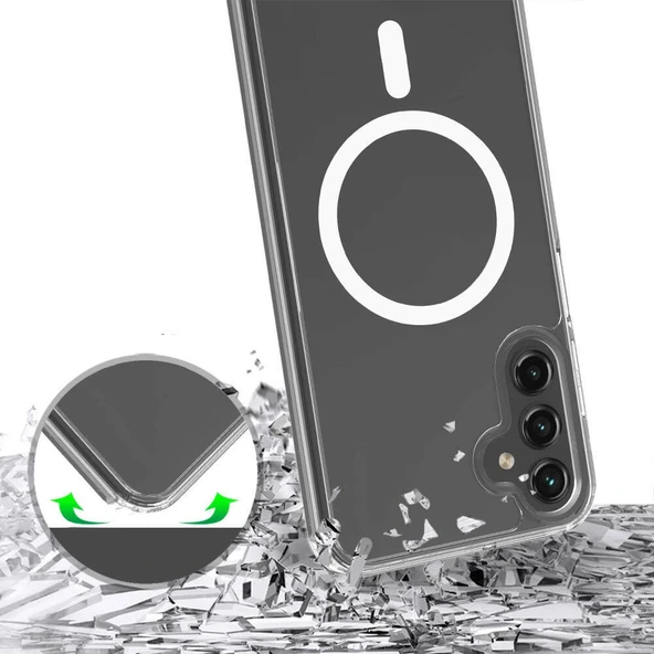 Galaxy S25 FE Kılıf M-safe Şarj Özellikli Şeffaf Sert PC Zore Embos Kapak - 4