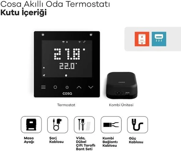 Cosa Akıllı Oda Termostatı Kablosuz Kombi ve Klima Kontrolü v5 - Beyaz - 4