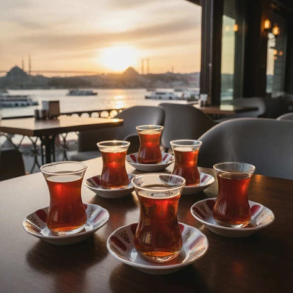 Paşabahçe 6'lı Çay Bardağı 130cc ve Porland Porselen 6'lı Çay Tabağı Set (Kolye,Küpe Hediyeli) - 2