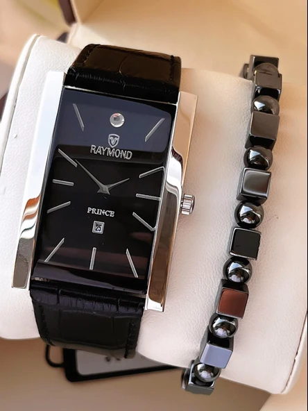 Raymond Nişan Ve Damatlara Özel Deri Kordon 2 Yıl Garantili 5 Atm Erkek Kol Saati+Bileklik RMD.46 ürün görseli