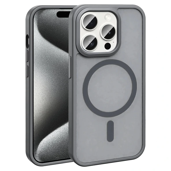 Apple iPhone 15 Pro Kılıf M-safe Şarj Özellikli Mat Arka Yüzey Zore Sio Kapak - 1