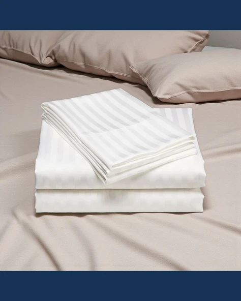 Nivora Çizgili Pamuk Saten Nevresim Takımı | Çift Kişilik Premium | 83 Tel Otel Serisi | King Size 220x230 - 6