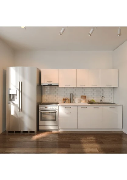 T Designo Nevra Hazır Mutfak Dolabı 260 cm Tezgah Dahil - Beyaz