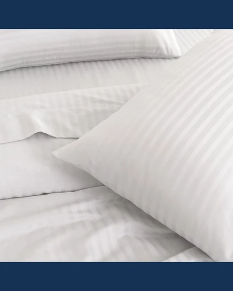 Nivora Çizgili Pamuk Saten Nevresim Takımı | Çift Kişilik Premium | 83 Tel Otel Serisi | King Size 220x230 - 7