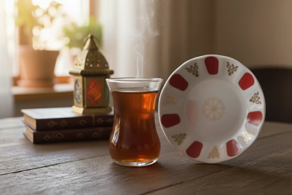 Paşabahçe 6'lı Çay Bardağı 130cc ve Porland Porselen 6'lı Çay Tabağı Set (Kolye,Küpe Hediyeli) - 6