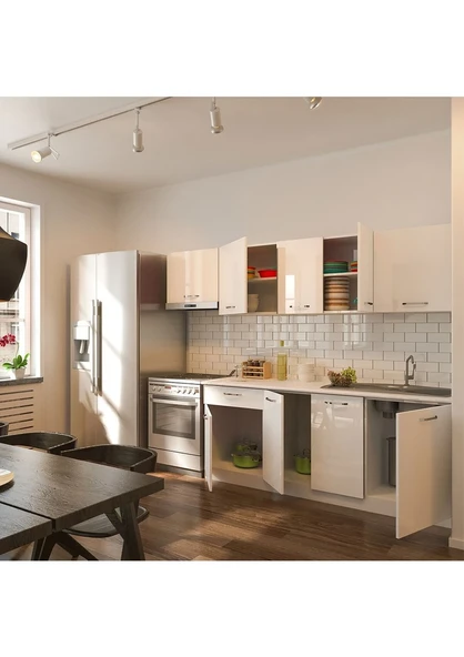 T Designo Nevra Hazır Mutfak Dolabı 260 cm Tezgah Dahil - Beyaz - 3