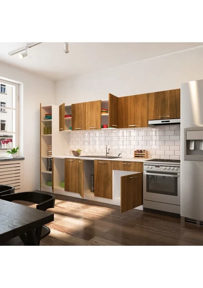 Tdesigno Yasmnne Hazır Mutfak Dolabı Kiler Dahil 320cm Ceviz Tezgah Dahil - 3