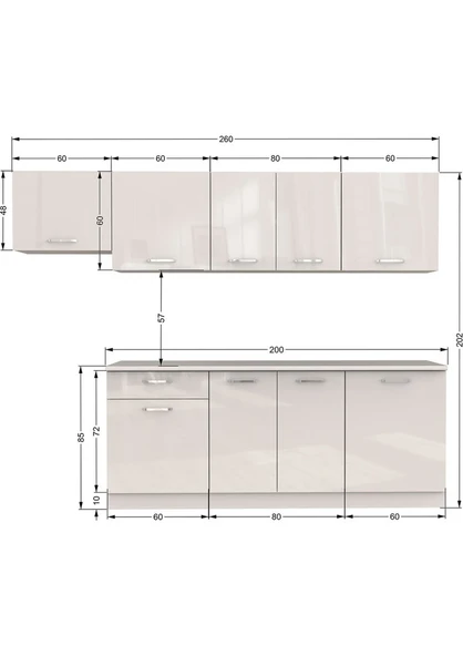 T Designo Nevra Hazır Mutfak Dolabı 260 cm Tezgah Dahil - Beyaz - 4