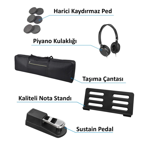 Jwin Sapphire SDP-112 Çekiç Aksiyonlu 88 Tuşlu Dijital Piyano Kulaklık Taşıma Çantası Hediyeli - 6