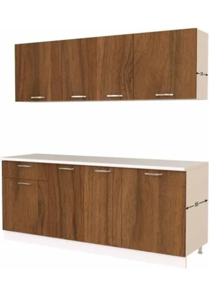 T Designo Petek Hazır Mutfak Dolabı - 200 cm Ceviz Tezgah Dahil - Resim 4