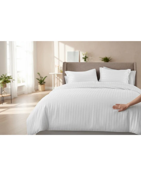 Nivora Çizgili Pamuk Saten Nevresim Takımı | Çift Kişilik Premium | 83 Tel Otel Serisi | King Size 220x230 - 3